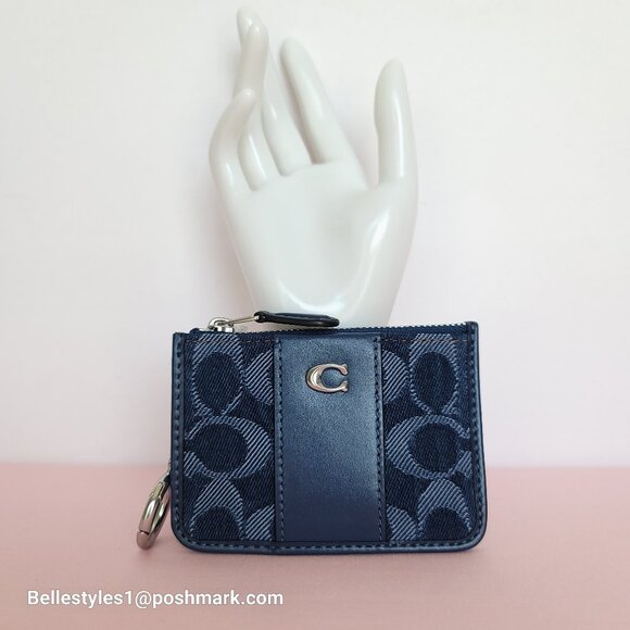 COACH Mini Skinny ID Card Case in Denim Signature- Deep Blue multi color⭐ - Picture 9 of 16